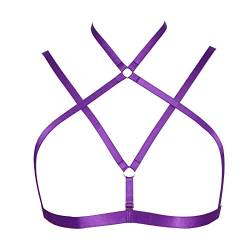 PETMHS Damen Harness BH Straps Elastic BrustPunk Body Harness für Damen Mode Riemchen Tops BH Punk Goth Festival Art Dessous Pentagramm Harajuku Gürtel (Violett) von PETMHS