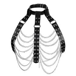 PETMHS Damen Harness Bra ärmelloser BH Leder Top Punk Gothic Brust Gürtel Tanzen Halloween-Fest (schwarz 54) von PETMHS