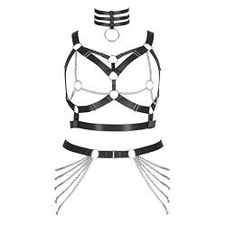 PETMHS Damen Harness Strumpfgürtel Set für Damen Plus Size Gothic Pentagramm Riemchen Body Cage Aushöhlen BH Punk Kleidung (Schwarz 19+17) von PETMHS