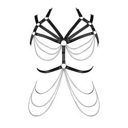 PETMHS Damen Harness Strumpfgürtel Set für Damen Plus Size Gothic Pentagramm Riemchen Body Cage Aushöhlen BH Punk Kleidung (Schwarz 40) von PETMHS