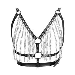 PETMHS Damen Leder Geschirre Harness Körper Kette Schmuck Geschirr Punk-Haut-Body für Gothic Brustgurte Brust Gürtel Taille Cupless Lingerie (Schwarz S57) von PETMHS