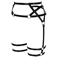 PETMHS Damen Pentagram Harness Strumpfband Gürtel Punk Bein Taille Riemen Dessous Justieren Oberschenkel Strümpfe Body Caged Gürtel (Schwarz) von PETMHS