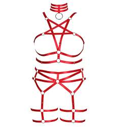 PETMHS Damen Plus Size Body Harness BHS Strumpfhalter Dessous Punk Korsett Brust Körper Geschirr Aushöhlen Fesseln Bustiers Korsagen Goth Rave Mode Accessoires (rot) von PETMHS