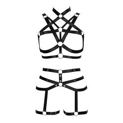 PETMHS Damen Punk Body Harness Dessous volle Taille Strumpfgürtel Set Strappy Frame Cage Rave BHS, Schwarz 25+110, Einheitsgröße von PETMHS