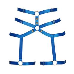 PETMHS Damen Punk Harness Strumpfhalter Gürtel Bein Taille Elastisch Körper Käfig Riemchen Aushöhlen Oberschenkel Strümpfe Strapse Dessous (Royal blue) von PETMHS