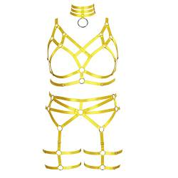 PETMHS Damen Punk Körpergurte Bein Strumpfgürtel Body Harness BHS Dessous Korsett Brust Körper Goth Rave Mode Accessoires (Orange Gelb) von PETMHS