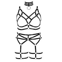 PETMHS Damen Punk Körpergurte Bein Strumpfgürtel Body Harness BHS Dessous Korsett Brust Körper Goth Rave Mode Accessoires (Schwarz) von PETMHS