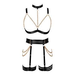 PETMHS Damen Punk Körpergurte Bein Strumpfgürtel Body Harness BHS Dessous Korsett Brust Körper Goth Rave Mode Körperkette Schmuck Accessoires (Schwarz A84) von PETMHS