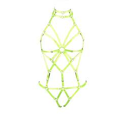 PETMHS Damengurt Body Harness Dessous Full Caged Taille Strumpfgürtel Set Riemchenrahmen Bralette Punk Goth Halloween Club Party Dance Rave Wear (Fluorescent Green) von PETMHS