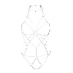 PETMHS Damengurt Body Harness Dessous Full Caged Taille Strumpfgürtel Set Riemchenrahmen Bralette Punk Goth Halloween Club Party Dance Rave Wear (Weiß) von PETMHS