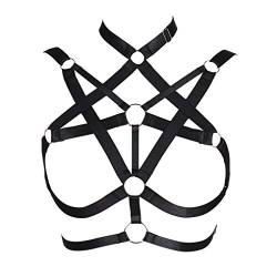 PETMHS Frauen Riemchen Harness BH Punk Pentagramm Körper Brust Bandage Dessous Aushöhlen Rahmen Crop Tops Bralette Plus Size Taille Strumpfgürtel Set Goth Rave Halloween Kleidung (Black 25) von PETMHS