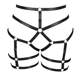 PETMHS Plus Size Damen Harness Strumpfgürtel Body Cage Damen Full Cage Aushöhlen Rahmen Gothic Dessous Rave Club Party Charm Zubehör (Schwarz38) von PETMHS