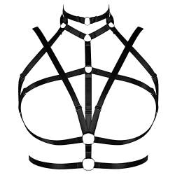 PETMHS Punk Brust Harness BH Body Chain für Damen Truhe Kette Schwarz Gothic Halsband Ketten Riemchen Geschirr BHs Körperschmuck Clubwear Mode Belly Belts (Schwarzes Silber O324) von PETMHS