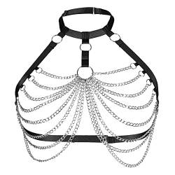 PETMHS Punk Hüften Harness Taille Bein käfigbetten Geschirr Gotisch Oberschenkel Strumpfhalter Gürtel für Damen Rave Body Körperschmuck Clubwear Mode Belly Belts Outfit (Schwarz Silber O168) von PETMHS