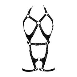 PETMHS Punk Leder Harness BH Body Belts Gothic Rave Body Chain ganzer Körpergurt Taillenketten Nightclub Prom Body Chains Mode Belly Belts Body für Frauen Schwarz (Schwarz) von PETMHS