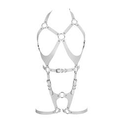 PETMHS Punk Leder Harness BH Body Belts Gothic Rave Body Chain ganzer Körpergurt Taillenketten Nightclub Prom Body Chains Mode Belly Belts Body für Frauen Schwarz (Weiß) von PETMHS