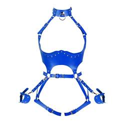 PETMHS Punk Leder Harness BH Gothic Rave Body Chain ganzer Körpergurt Taillenketten Nightclub Prom Body Chains Mode Belly Belts Body für Frauen Schwarz (Königsblau) von PETMHS