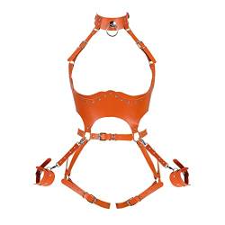 PETMHS Punk Leder Harness BH Gothic Rave Body Chain ganzer Körpergurt Taillenketten Nightclub Prom Body Chains Mode Belly Belts Body für Frauen Schwarz (Orange) von PETMHS