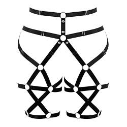 Punk Hüften Harness Taille Bein käfigbetten Geschirr Gotisch Oberschenkel Strumpfhalter Gürtel für Damen Rave Body Körperschmuck Clubwear Mode Belly Belts Outfit (Schwarz Silber P102) von PETMHS