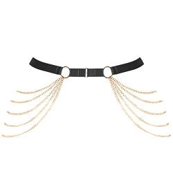 Punk Hüften Harness Taille Bein käfigbetten Geschirr Gotisch Oberschenkel Strumpfhalter Gürtel für Damen Rave Body Körperschmuck Clubwear Mode Belly Belts Outfit (Schwarzes Gold P17) von PETMHS