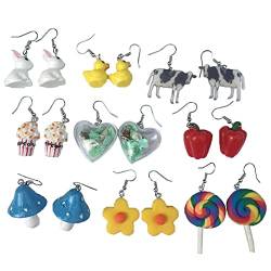 Ohrclips Ohrringe Set für Mädchen Damen Baumeln Ohrringe Blume, Lustige Ohrringe Nette bizarre Blume Ohrringe für Mädchen von PETUFUN