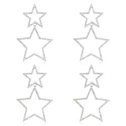 2 Paar Stern Ohrringe, Große Stern-Ohrringe mit Strasssteinen Glänzende Stern-Ohrringe mit Strasssteinen Glitzernde Stern-Ohrstecker Schmuckgeschenke für Mädchen und Frauen(Silber) von PEUTIER