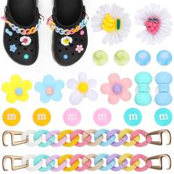 21 Stück Blumen Charms für Crocs, Bunte Schuh Charm Kette Niedliche Schleifen Gänseblümchen Blumen Clog Charms Sandalen Dekoratives Schuhzubehör für Krokodile, Mädchen, Frauen, DIY von PEUTIER