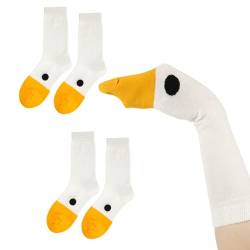 PEUTIER 2 Paar Gänse Socken, Neuheit Lustige Tiersocken Kreativ Entensocken Lässige Baumwollsocken Crew-Socken Geschenke für Damen Herren Jungen Mädchen Kostümparty von PEUTIER