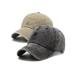 PFFY Vintage Washed Distressed Baseball Cap Golf Dad Hat für Männer Frauen, Schwarz+Khaki (verwaschen), Einheitsgröße von PFFY