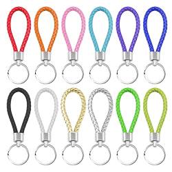 12-Leder Seil Schlüsselanhänger, gewebte Schlüsselanhänger, Auto Wohnung Farbe Schlüsselanhänger, neutrale Schlüsselanhänger, tragbare Schlüsselanhänger, geeignet für Männer und Frauen (12-Farben) von PFLYPF
