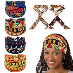 4 afrikanische Stirnbänder, mit 2 Seidenschal-Stirnbändern, böhmische Kopftücher, Retro bedrucktes Stretch-Kopftuch, Sport-Yoga-Stirnbänder mit breiter Krempe, Damenmode Haarschmuck von PFLYPF