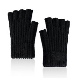 PFLYPF 1 Paar Halbfingerhandschuhe, fingerlose Handschuhe, Winterhandschuhe, gestrickt, warme Halbfinger-Handschuhe, Unisex, Schwarz, Schwarz , One size von PFLYPF