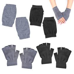 PFLYPF 2 Paar Fingerlose Handschuhe, 2 Paar Halbfinger-Handschuhe, kurze warme Handschuhe schwarz und grau, geeignet für Männer und Frauen, geeignet für Winter, Schule, Büro, grau / schwarz, M von PFLYPF