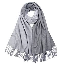 PFLife Schal für Damen, Kaschmirwolle, 203 x 50 cm, Quasten, Winter, dick, übergroße Schals, grau von PFLife