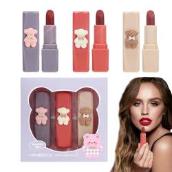 Matter Lipgloss,Niedlicher Bären-Design-Make-up-Lippenstift - 3-teiliges pigmentiertes, langlebiges Lipgloss-Set, wasserfestes Lippen-Make-up-Geschenk Phasz von PHASZ