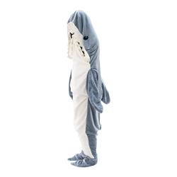 PHASZ Hai-Decke-Einteiler, Hai-Decke-Schlafsack, tragbarer Flanell-Haischwanz-Hoodie-Einteiler mit Kapuze für Jungen, Mädchen, Frauen, Männer, Movie Night Shark Cosplay-Geschenke von PHASZ