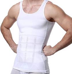PHCOMRICH Mens Slimming Tank Top Body Shaper Compression Shirts for Men Slim Undershirts Abs Vest for Workout Abdomen, White, L von PHCOMRICH