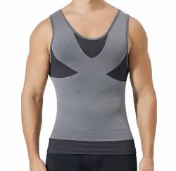 PHCOMRICH Schlankes Herren-Tanktop Shapewear Kompressionsshirts Schlankes Herren-Unterhemd Bauchmuskel-Tanktop(as3, Alpha, l, Regular, Regular, Black, L) von PHCOMRICH