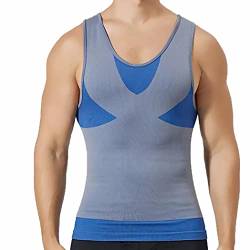 PHCOMRICH Schlankes Herren-Tanktop Shapewear Kompressionsshirts Schlankes Herren-Unterhemd Bauchmuskel-Tanktop (as3, Alpha, x_l, Regular, Regular, Blue, XL) von PHCOMRICH