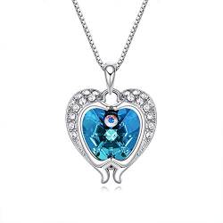 PHENIOTACE Damen Delphin Herzförmige Kette aus Echte 925 Sterling Silber mit Kristallen aus Swarovski Blau, Geschenk für Sie 201226 von PHENIOTACE