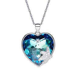PHENIOTACE Damen Seestern und Ozean Herz Kette aus Echte 925 Sterling Silber mit Kristallen aus Swarovski Blau, Geschenk für Sie 205226 von PHENIOTACE