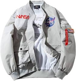 PHILOMI Große Tasche Jacke Männer Slim fit NASA Brief drucken Nationalflagge armband Bomberjacke, Grau_b, 4XL von PHILOMI