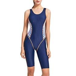 PHINIKISS Wassersport Einteiler Badeanzug Damen Sportbadeanzug Knielang Bademode,Blauorange,2XL von PHINIKISS