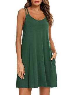 PHIZOI Nachthemd Damen Sommer Nachtwäsche Sexy Nachtkleid Kurz Schlafhemd Mit Taschen S-3XL(Green,3X-Large) von PHIZOI