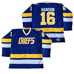 Herren Hanson Brothers Jersey, Charlestown Chiefs 16 Jack 17 Steve 18 Jeff Slap Shot Film Eishockey Jersey genäht Blau Weiß - Blau - XX-Large von PHM