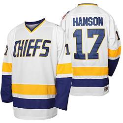 Herren Hanson Brothers Jersey, Charlestown Chiefs 16 Jack 17 Steve 18 Jeff Slap Shot Film Eishockey Jersey genäht Blau Weiß - Weiß - Klein von PHM