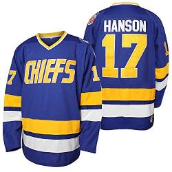 Herren Hanson Brothers Jersey, Charlestown Chiefs 16 Jack 17 Steve 18 Jeff Slap Shot Movie Eishockey Jersey genäht Blau Weiß S-XXXL (17 Blau, X-Large) von PHM