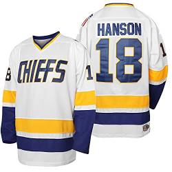 Herren Hanson Brothers Jersey, Charlestown Chiefs 16 Jack 17 Steve 18 Jeff Slap Shot Movie Eishockey Jersey genäht Blau Weiß S-XXXL (18 Blau, X-Large) von PHM