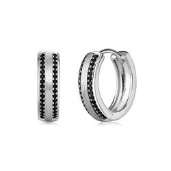 PHNIBIRD Creolen Silber 925 mit Schwarz Spinell Unisex Minimalistische Ohrringe Herren Damen Geschenk Für Frauen Männer 15.5mm von PHNIBIRD