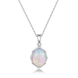 PHNIBIRD Damen Silber Kette Opal Anhänger 925 Sterling Silber Halsketten Anhänger Oval Frau/Mädchen/Hochzeit/Party/Tägliches Tragen von PHNIBIRD